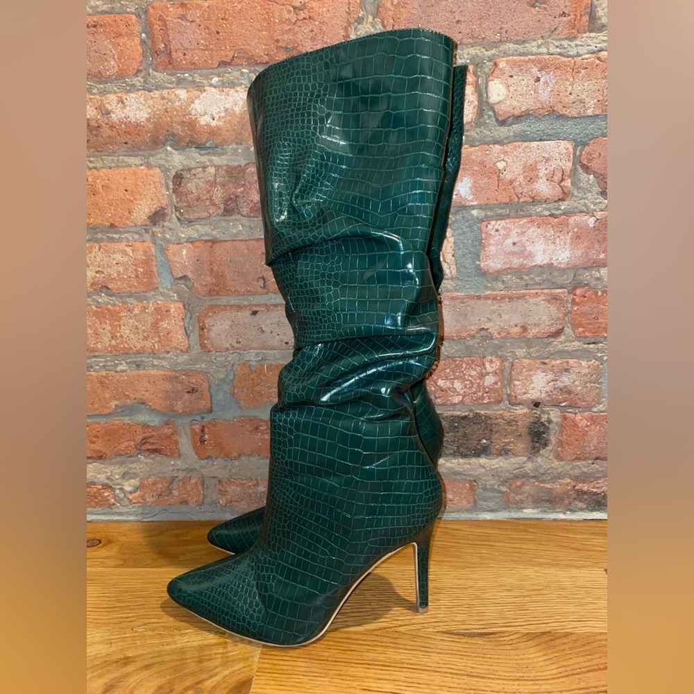 Snakeskin knee high boots